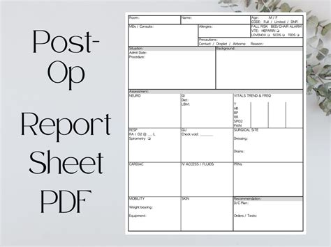 Post Op Nurse Report Sheet Sbar Patient Handoff Etsy