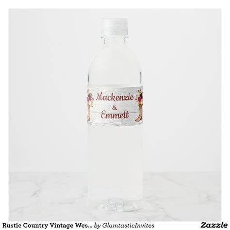 Rustic Country Vintage Western Wedding Favor Boot Water Bottle Label