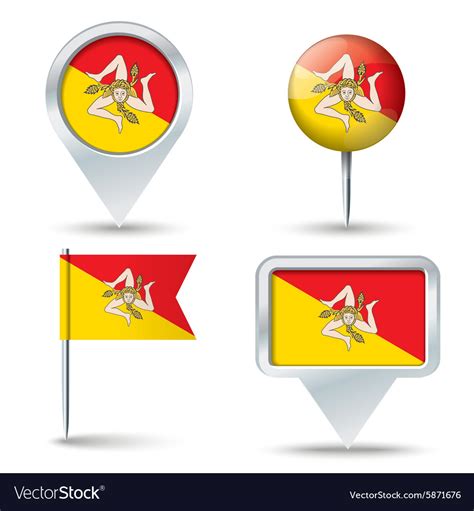 Map Pins With Flag Of Sicily Royalty Free Vector Image