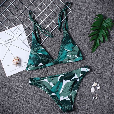 Bikini 2018 Womens Sexy Leaf Print Swimsuit Beachwear Bikini Bathing