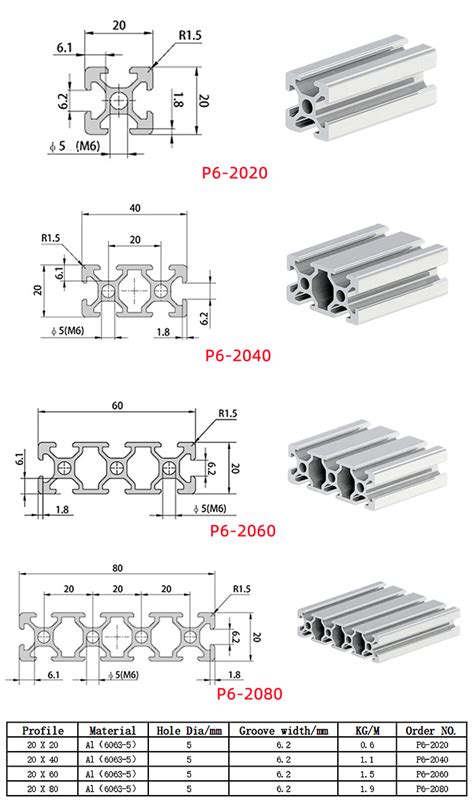 20 Series T Slot Aluminum Extrusion Profile Industrial Aluminum Profile