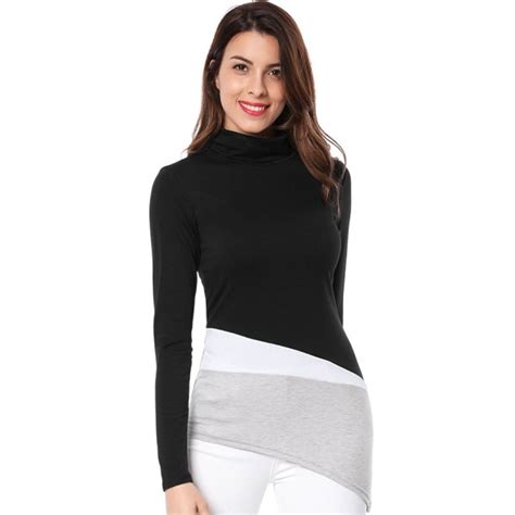 Women S Asymmetric Hem Slim Fit Color Block Top Black C81898R9IA9