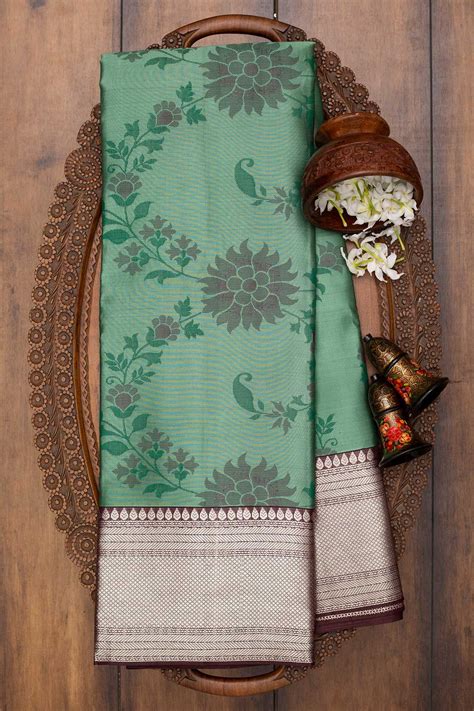 Teal Green Zari Woven Kanchipuram Silk Saree RI2173 Silk Sarees