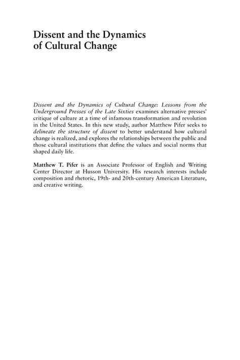 Pdf Dissent And The Dynamics Of Cultural Change Lessons From The