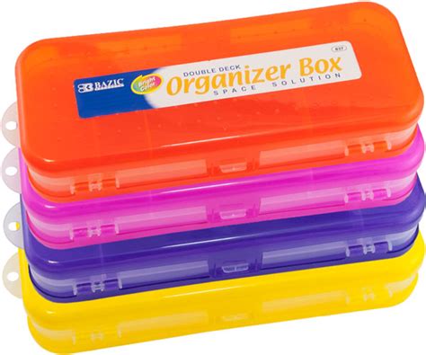 8 Bright Color Double Decker Organizer Pencil Box