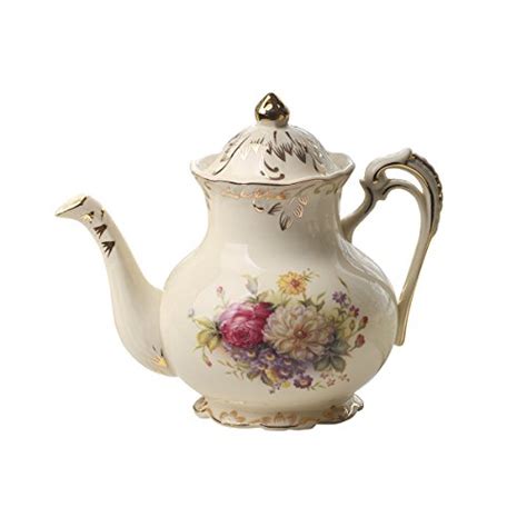 Flowering Shrubs Image Ivory Ceramic Tea Pot Floral Vintage Teapot Oz