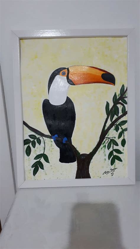 Quadro de Tucano Pintado a Mão Tamanho 42x32cm Elo7