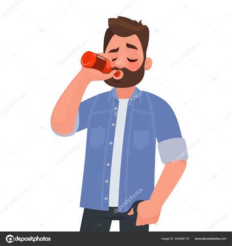 Man Drinking Beer From A Bottle Alcohol Addiction Vector Illus Stock Vector Image By ©lexam165