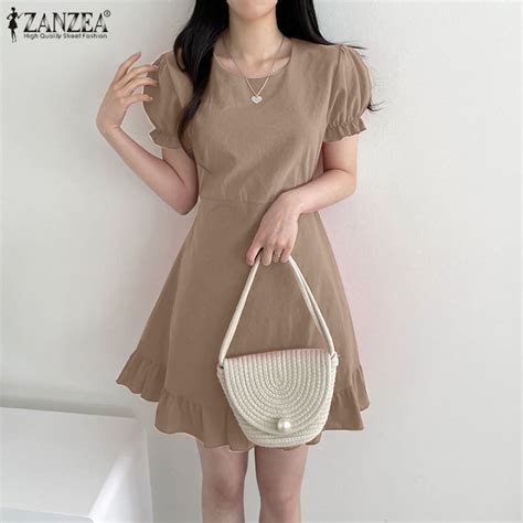 Zanzea Korean Style Womens Fashion A Line Sundress Holiday Beach Puff