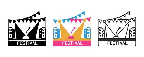 Festival Stage Icon Set Silhouette Colorful And Linear Set