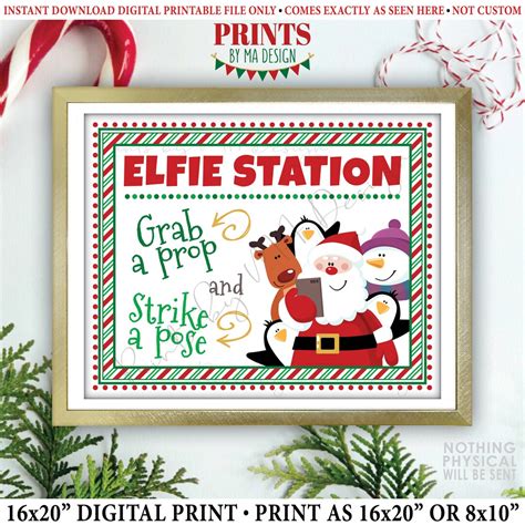 Elfie Station Christmas Selfie Station Sign Grab A Prop And Strike A