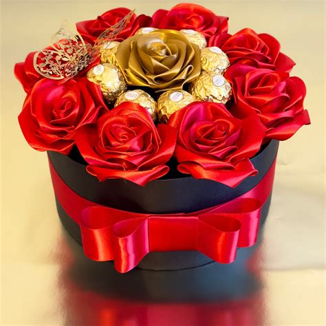 Silk Ribbon Roses Flower Box Satin Roses Eternity Rose Bouquets