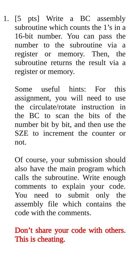 Solved 1 5 Pts Write A BC Assembly Subroutine Which Chegg