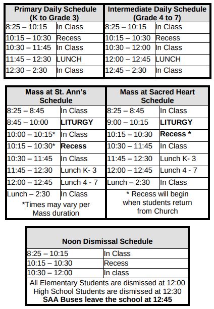 Bell Schedules St Anns Academy