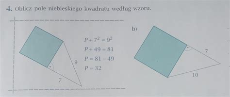 oblicz pole kwadratu według wzoru p 7² 9² P 49 81 P 81 49 P 32 Brainly pl