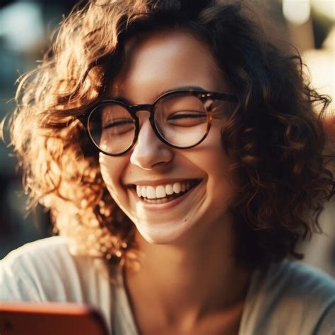 Adolescente Niña Sonriente Con Un Smartphone Foto Premium