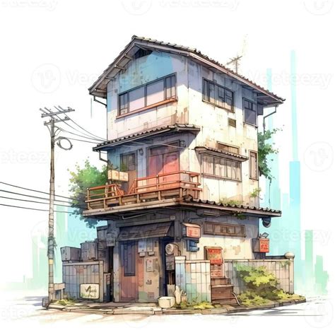 House anime style, House urban white background high quality ai image ...