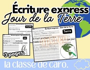 Écriture express Jour de la Terre French Earth Day Writing TPT