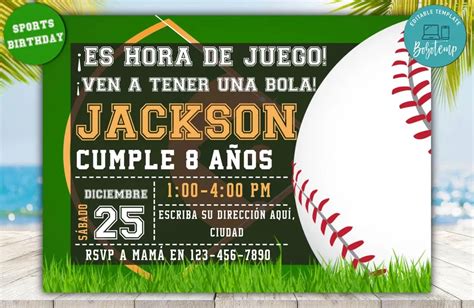 Descarga Instantánea De La Invitación De Béisbol Editable Bobotemp