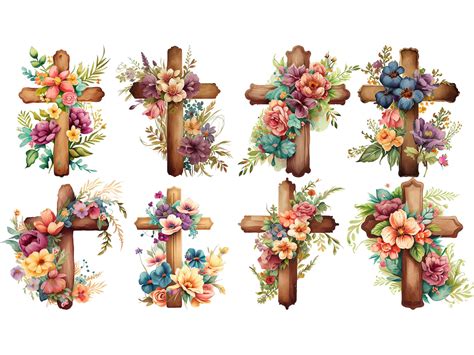 Easter Cross Flowers Watercolor Clipart Graphic, Cross Clipart, Flowers ...