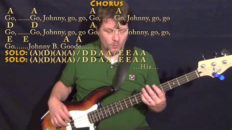 Johnny B Goode Chuck Berry Bass Guitar Cover Lesson In A With Chords Lyrics Youtube