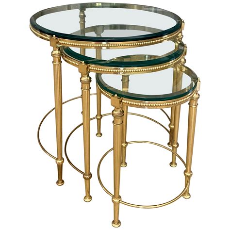 Trio Of Maison Jansen French Brass Nesting Tables For Sale At 1stdibs