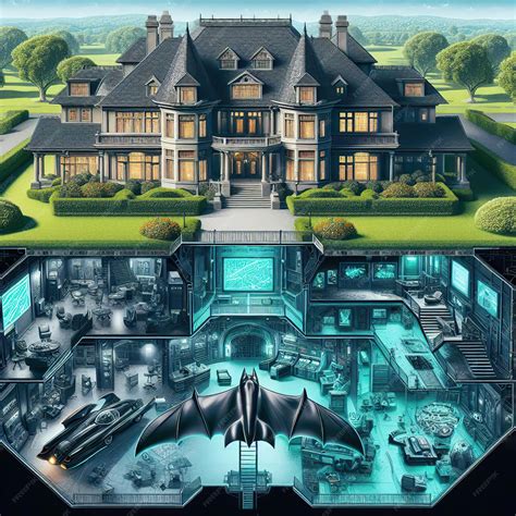 Premium Photo | Bruce Wayne manor and below an xray vision of the