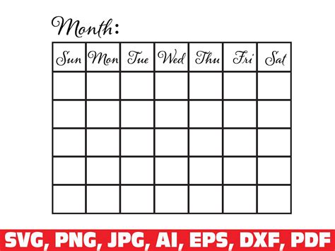 Calendar Svg Printable Calendar Monthly Calendar Svg Calendar With