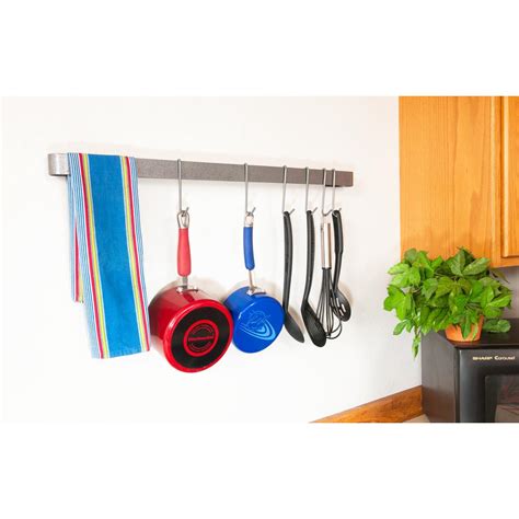 Rack It Up 22 in. Wall Rack Utensil Bar with 8 Hooks Steel Gray ...