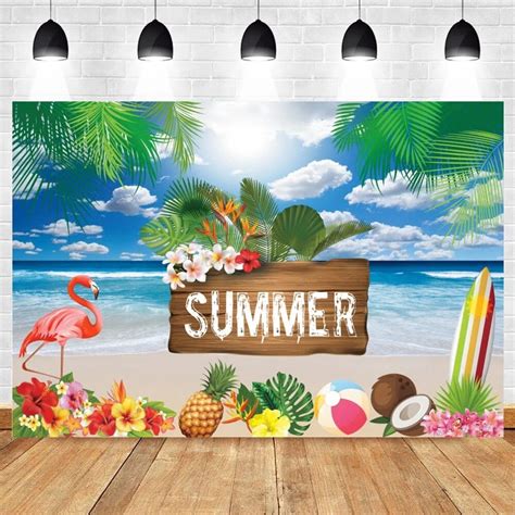 Summer Tropical Beach Backdrop Hawaii Luau Aloha Flamingo Ocean