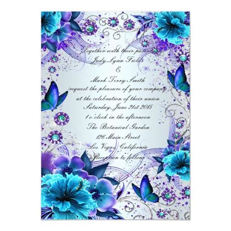 Blue Floral And Butterfly Invitation | Zazzle | Butterfly bridal shower ...