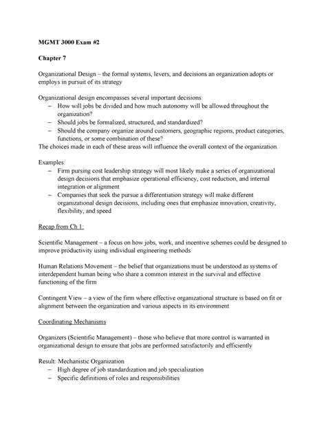 Mgmt Test Notes Lyons Test Mgmt Exam Chapter