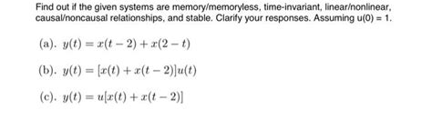 Solved Find Out If The Given Systems Are Memory Memoryless Chegg