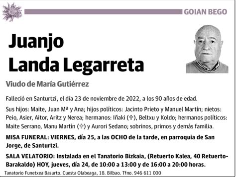 Juanjo Landa Legarreta Esquela Necrológica El Correo