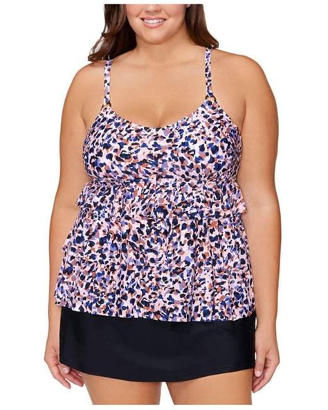 Island Escape Plus Size Triple Tier Underwire Tankini Top And Bottoms Created For Macys In