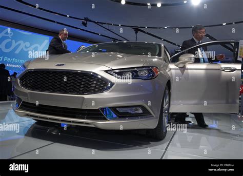 Detroit, USA. 11th January, 2016. The 2017 Ford Fusion is on display at ...