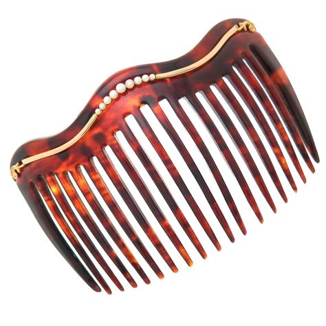 Late Victorian Tortoise Shell Natural Pearl Gold Hair Comb For Sale At