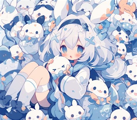 Premium Photo Anime Girl Surrounded By Many White And Blue Cats