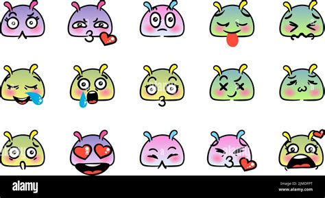 Various Cartoon Emoticons Set With Snails Or Slugs Doodle Faces Eyes