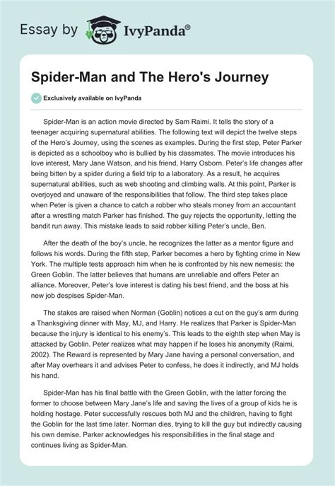 Spider Man And The Hero S Journey 406 Words Essay Example