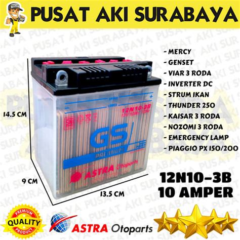 Jual ACCU GS ASTRA PREMIUM 12N10 3B AKI MOTOR 3 RODA VIAR TOSSA THUNDER