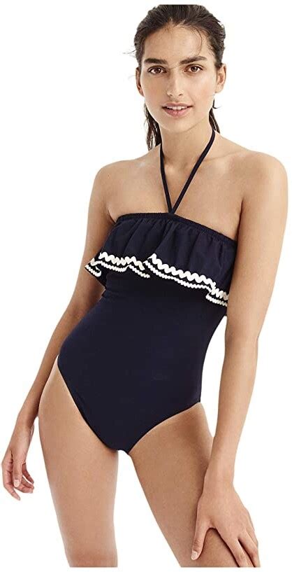 J Crew Ruffle Bandeau One Piece Swimsuit In Pique Nylon With Rickrack