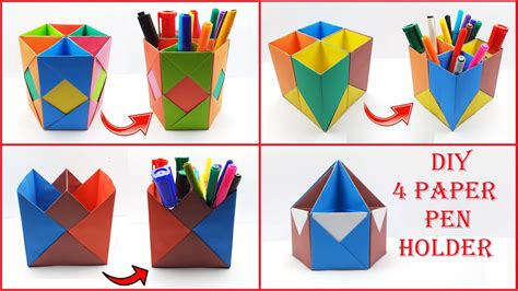 4 DIY Paper Pen Holder Paper Pen Stand Paper Folding Pen Stand