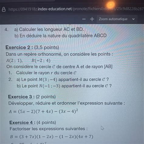 Exercice Dans Un Rep Re Orthonorm On Consid Re Les Points A