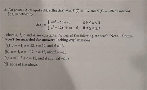 Points A Clamped Cubic Spline S X With Chegg