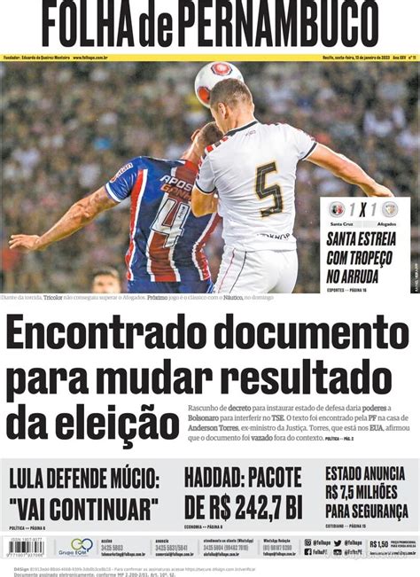 Capa Folha De Pernambuco Sexta 16 De Dezembro De 2022