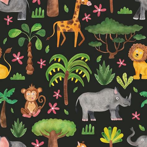 Animais africanos girafa leão elefante rinoceronte e macaco ilustração