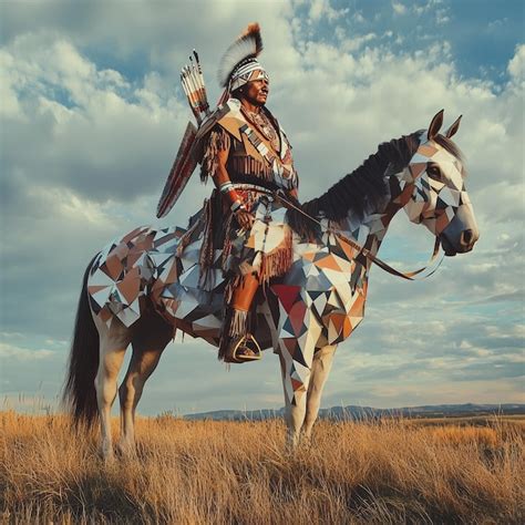 Premium Photo Native American Indian Warrior On Horseback In Grassland