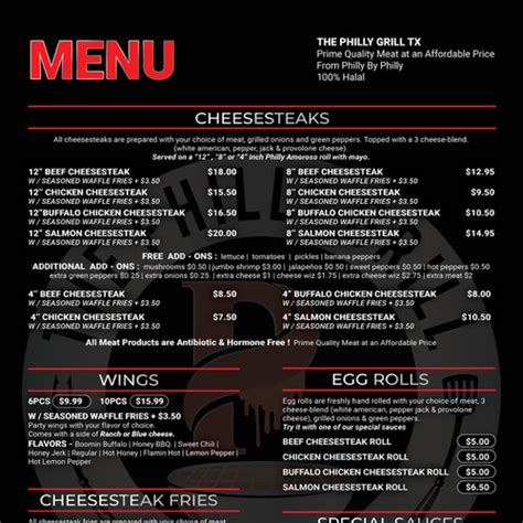 Menu Houston Tx S The Philly Grill Sirved