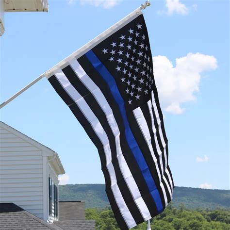 3x5 Ft Thin Blue Line American Flag With Embroidered Stars And Sewn Stripes And Embroidered